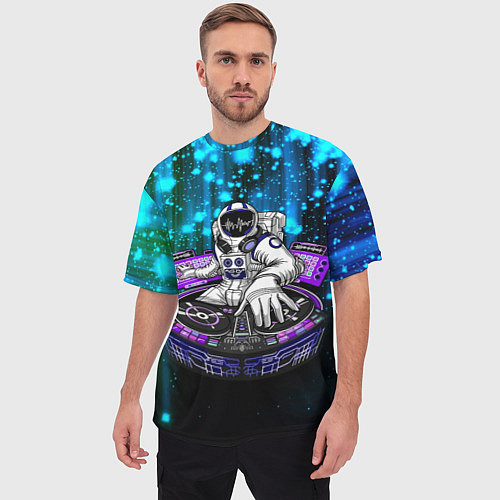 Мужская футболка оверсайз Space DJ - neon starfall / 3D-принт – фото 3