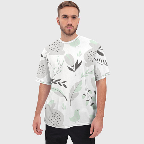 Мужская футболка оверсайз Зайцы и растения паттерн / 3D-принт – фото 3