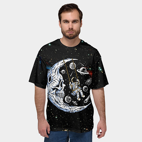 Мужская футболка оверсайз Космические качели - череп / 3D-принт – фото 3
