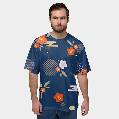 Мужская футболка оверсайз Орнамент японского кимоно / 3D-принт – фото 3