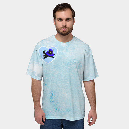 Мужская футболка оверсайз Ледяное сердце и кошка любви / 3D-принт – фото 3