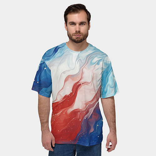Мужская футболка оверсайз Белый синий красный / 3D-принт – фото 3