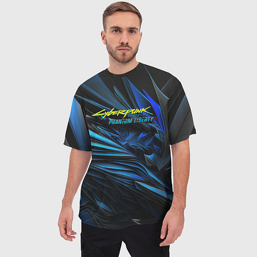Мужская футболка оверсайз Cyberpunk 2077 phantom liberty blue logo / 3D-принт – фото 3