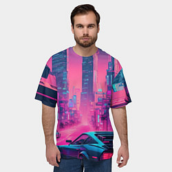 Футболка оверсайз мужская Вечерний город в неоновых огнях, цвет: 3D-принт — фото 2