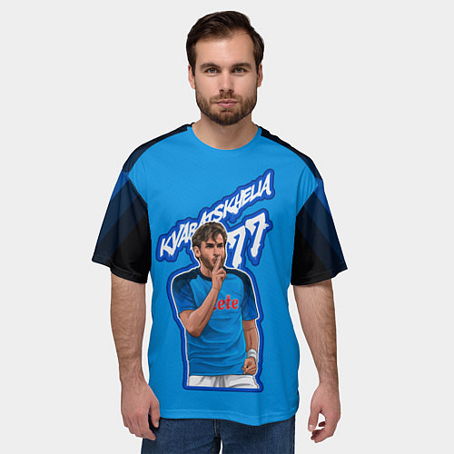 Мужская футболка оверсайз Хвича Кварацхелия ФК Наполи 77 / 3D-принт – фото 3
