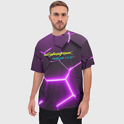 Футболка оверсайз мужская Киберпанк призрачная свобода фиолетовый неон, цвет: 3D-принт — фото 2