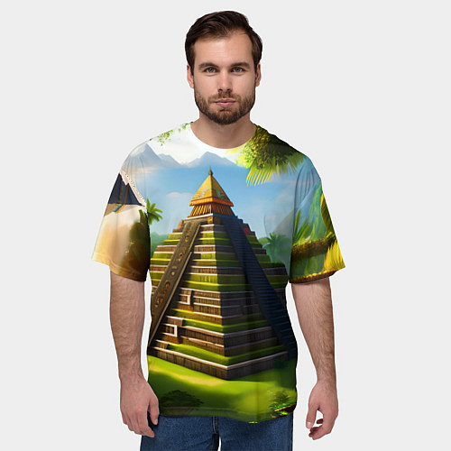 Мужская футболка оверсайз Пирамида индейцев майя / 3D-принт – фото 3