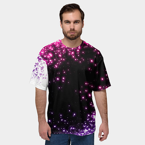 Мужская футболка оверсайз Неоновые звезды - neon / 3D-принт – фото 3