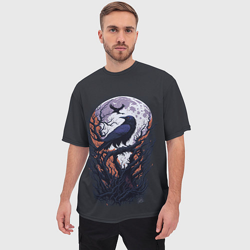 Мужская футболка оверсайз Ворон и луна от нейросети / 3D-принт – фото 3