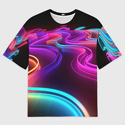Футболка оверсайз мужская Неоновые волны, цвет: 3D-принт