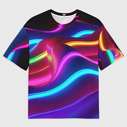 Футболка оверсайз мужская Неоновые волны фиолетового оттенка, цвет: 3D-принт