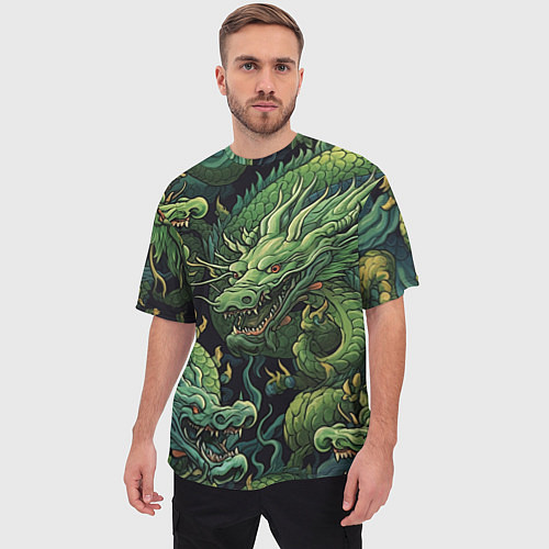Мужская футболка оверсайз Зеленые драконы: арт нейросети / 3D-принт – фото 3