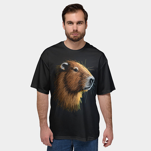 Мужская футболка оверсайз Вышивка Капибара / 3D-принт – фото 3
