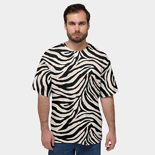 Мужская футболка оверсайз Полосатая шкура зебры, белого тигра / 3D-принт – фото 3