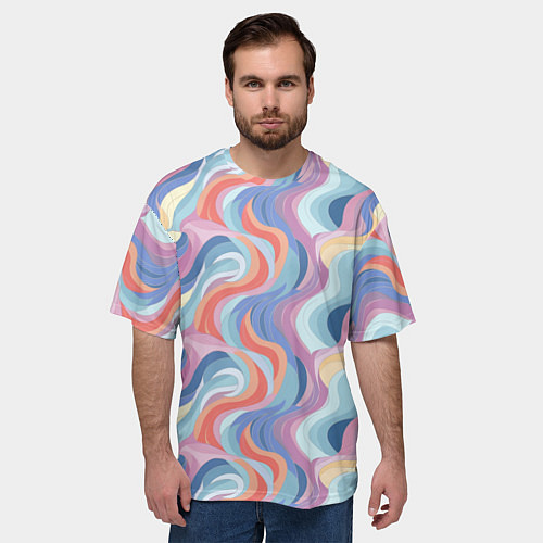 Мужская футболка оверсайз Абстрактные волны пастельные цвета / 3D-принт – фото 3