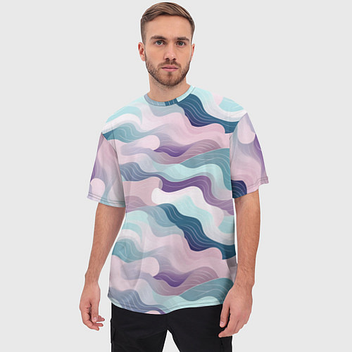 Мужская футболка оверсайз Абстрактные волны разноцветные / 3D-принт – фото 3