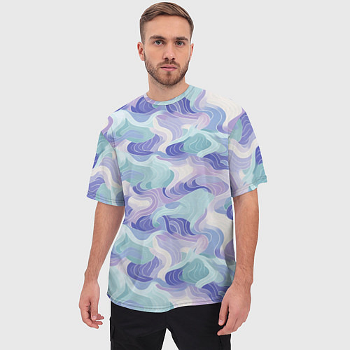 Мужская футболка оверсайз Абстрактные волны разноцветные / 3D-принт – фото 3