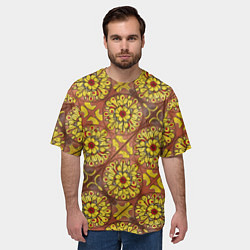 Футболка оверсайз мужская Желто-красные цветочки, цвет: 3D-принт — фото 2