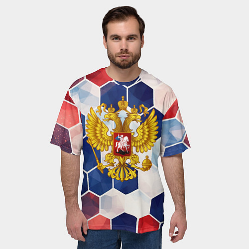 Мужская футболка оверсайз Герб России объемные плиты / 3D-принт – фото 3