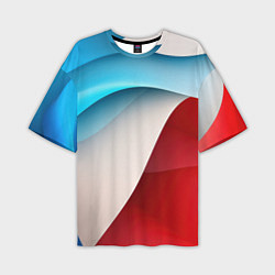 Футболка оверсайз мужская Белые синие и красные волны, цвет: 3D-принт
