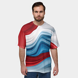 Футболка оверсайз мужская Белые синие красные волны, цвет: 3D-принт — фото 2