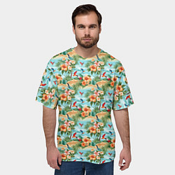 Футболка оверсайз мужская Цветочный гавайский паттерн, цвет: 3D-принт — фото 2