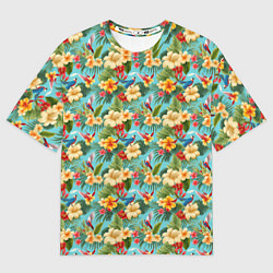 Футболка оверсайз мужская Разные цветочки паттерн, цвет: 3D-принт