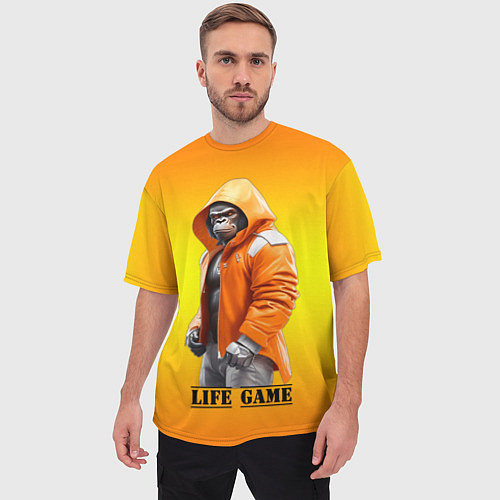 Мужская футболка оверсайз Обезьяна в капюшоне - жизнь игра / 3D-принт – фото 3