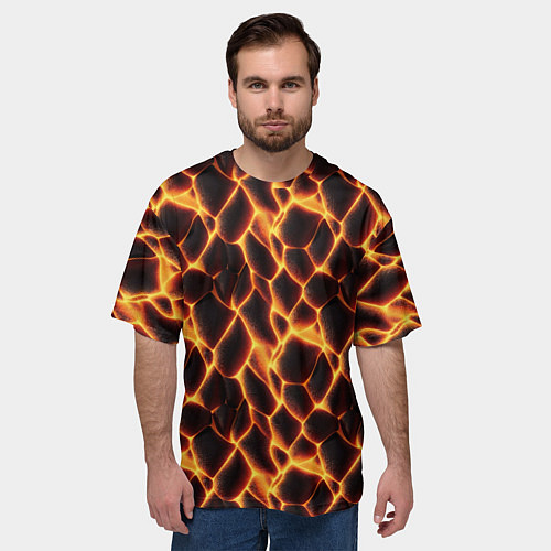 Мужская футболка оверсайз Раскалённые камни лавы / 3D-принт – фото 3