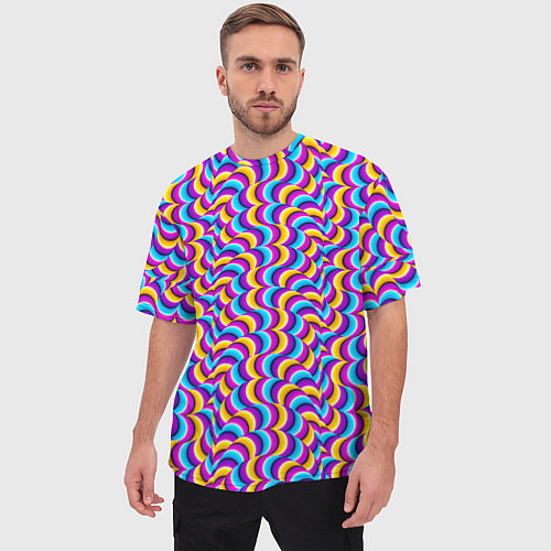 Мужская футболка оверсайз Красочный фон с ползучими змеями / 3D-принт – фото 3