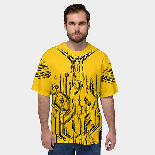 Мужская футболка оверсайз Киберпанк Yellow-Black / 3D-принт – фото 3