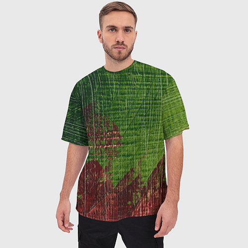 Мужская футболка оверсайз Зелёная и бордовая текстура / 3D-принт – фото 3
