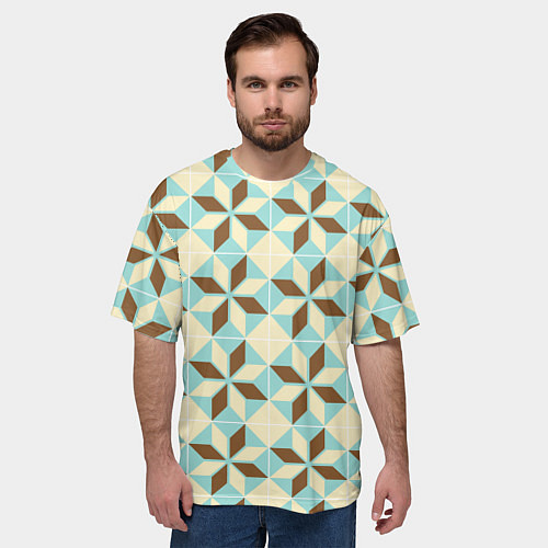 Мужская футболка оверсайз Brown blue pattern / 3D-принт – фото 3