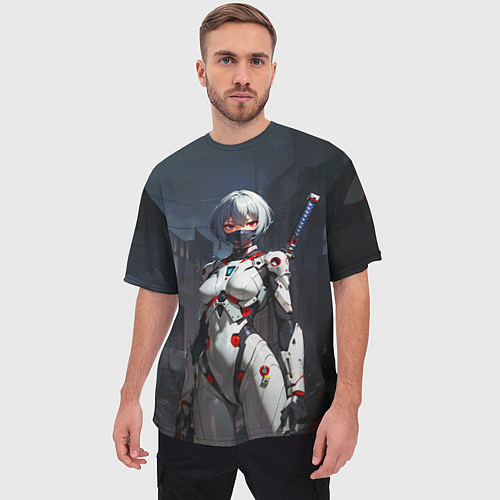 Мужская футболка оверсайз Аянами Рей с мечом - Евангелион / 3D-принт – фото 3