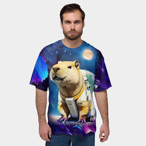 Мужская футболка оверсайз Капибара-космонавт - нейросеть / 3D-принт – фото 3