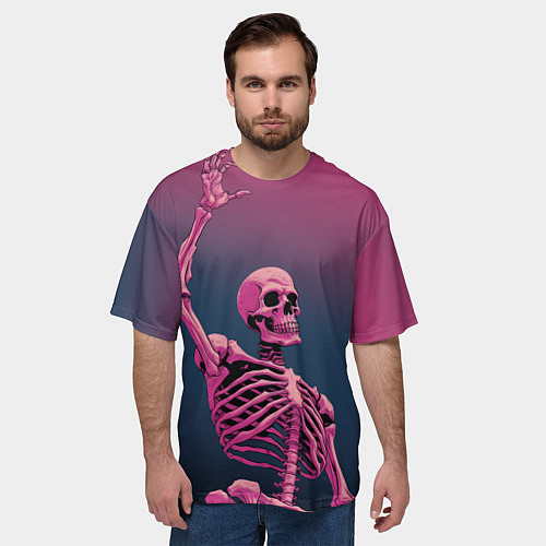 Мужская футболка оверсайз Розовый скелет / 3D-принт – фото 3