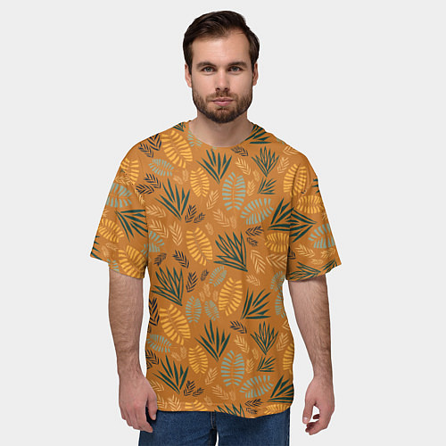 Мужская футболка оверсайз Мексиканские оранжевые папаротники / 3D-принт – фото 3
