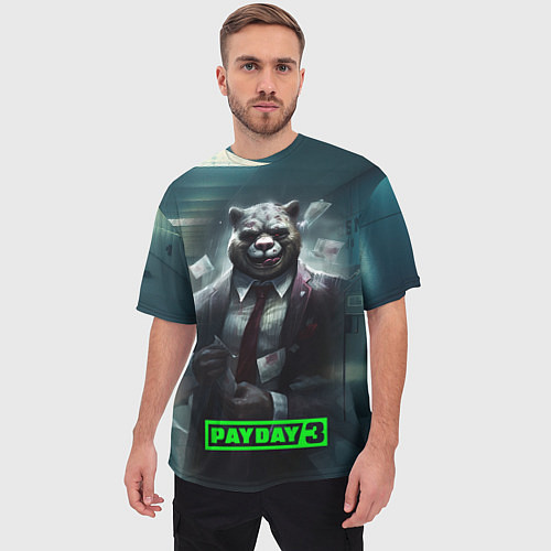 Мужская футболка оверсайз Payday 3 crazy bear / 3D-принт – фото 3