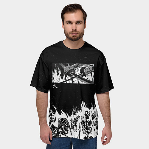 Мужская футболка оверсайз Блич - Скелеты в огне / 3D-принт – фото 3