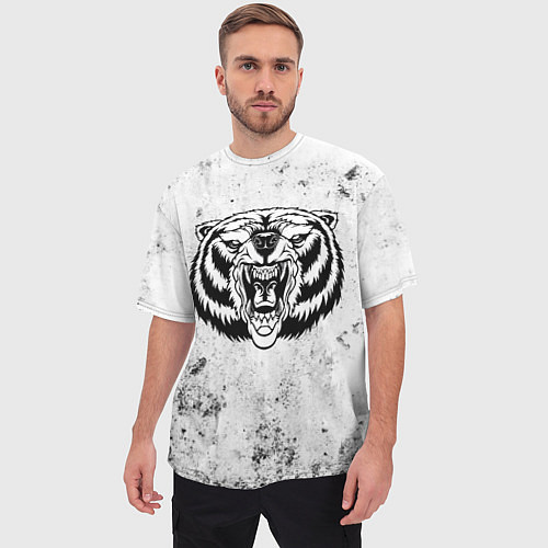 Мужская футболка оверсайз Черно-белый разозленный медведь / 3D-принт – фото 3