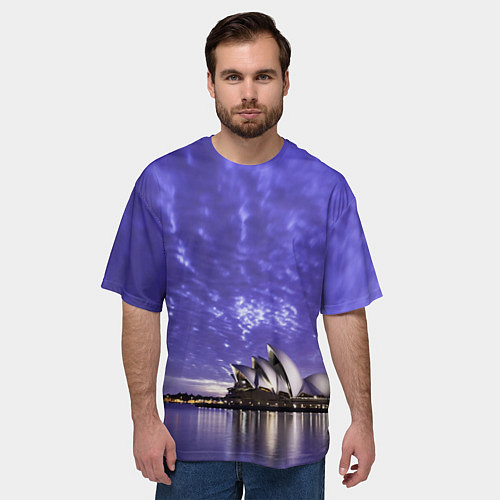 Мужская футболка оверсайз Сидней в фиолетовом в закате / 3D-принт – фото 3