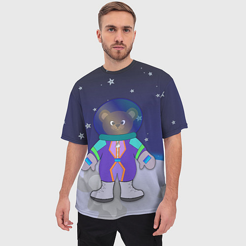 Мужская футболка оверсайз Мишка на Луне / 3D-принт – фото 3