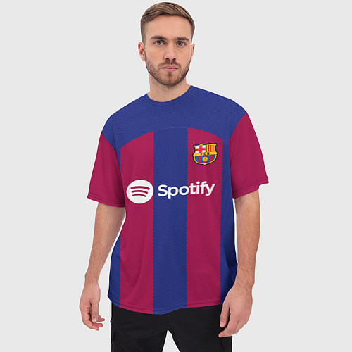 Мужская футболка оверсайз Гави Барселона форма 2324 домашняя / 3D-принт – фото 3