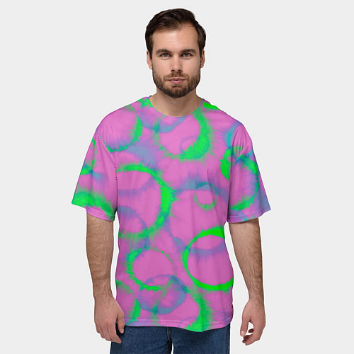 Мужская футболка оверсайз Тай дай розовый с зеленым / 3D-принт – фото 3