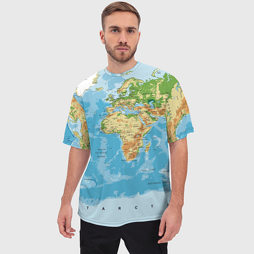 Мужская футболка оверсайз Атлас мира / 3D-принт – фото 3