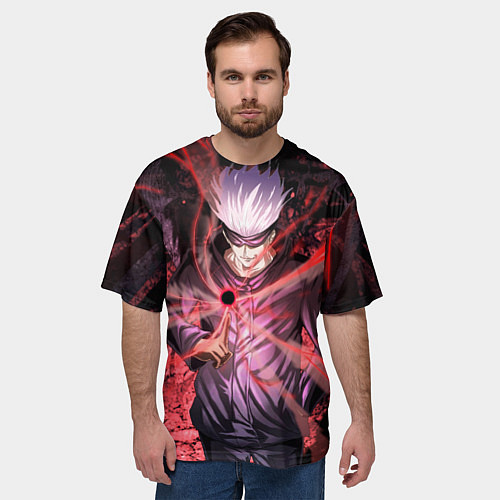 Мужская футболка оверсайз Годжо Сатору red / 3D-принт – фото 3