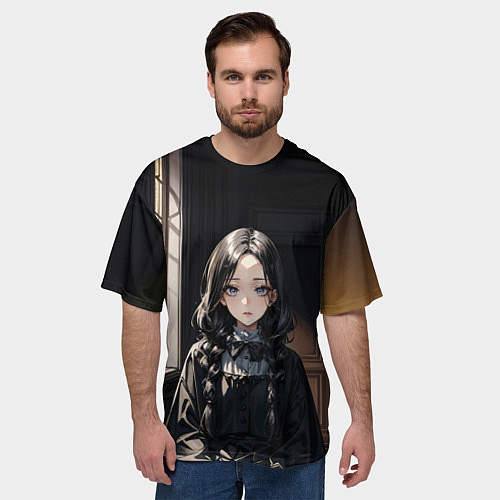 Мужская футболка оверсайз Готическая девушка в темной комнате / 3D-принт – фото 3