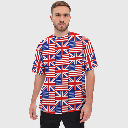 Мужская футболка оверсайз Флаги США и Англии / 3D-принт – фото 3