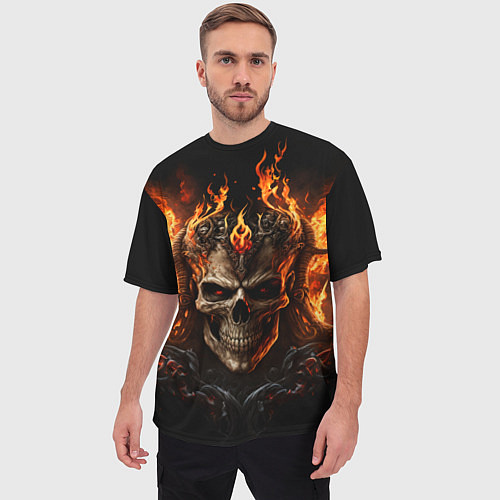 Мужская футболка оверсайз Лучший огненный череп / 3D-принт – фото 3