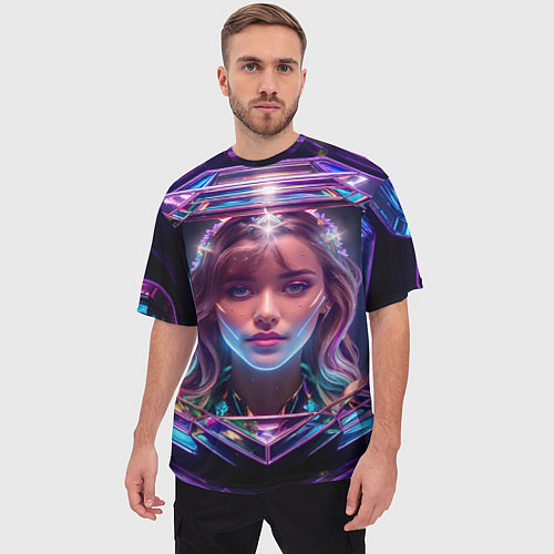 Мужская футболка оверсайз Девушка в кристалле / 3D-принт – фото 3